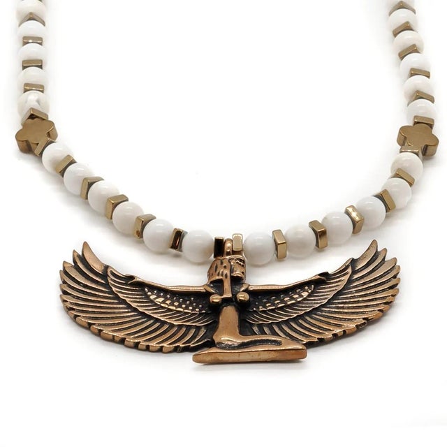Egyptian Goddess Isis Pendant Spiritual Beaded Necklace For Sale - Image 4 of 8
