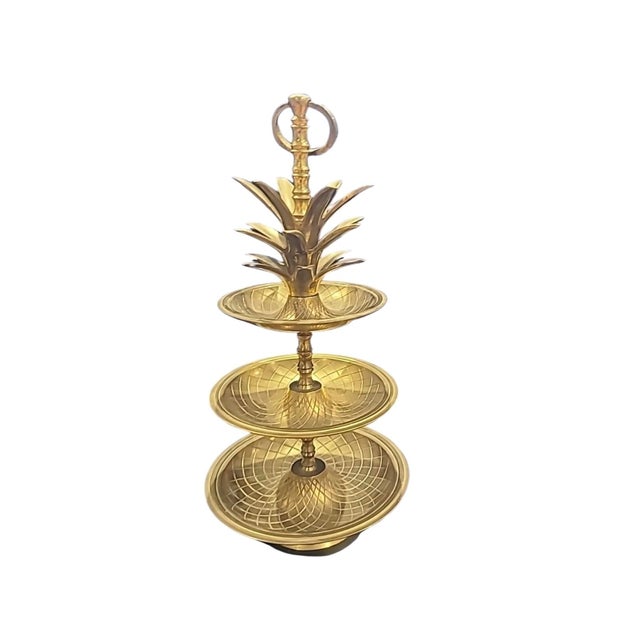 MCM Hollywood Regency Brass Pineapple 3 Tiered Tray 13.5” talll, 15” with loop up. Excellent condition. Age appropriate...