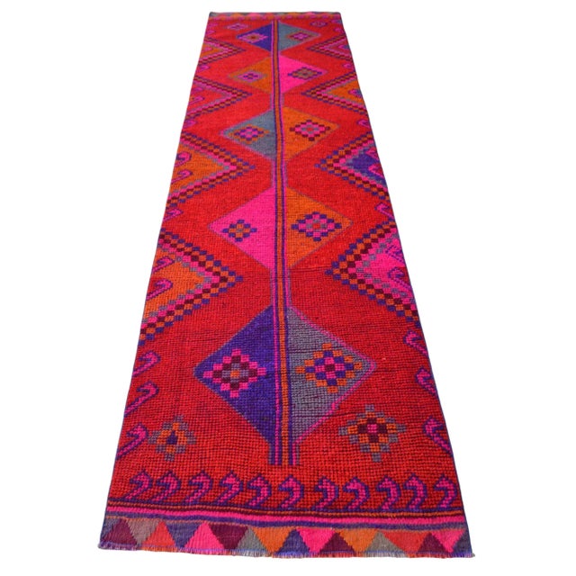 1970s Turkish Hand-Knotted Runner Rug Hot Pink Hallway Deccor - 3′1″ × 11′9″ For Sale - Image 4 of 11