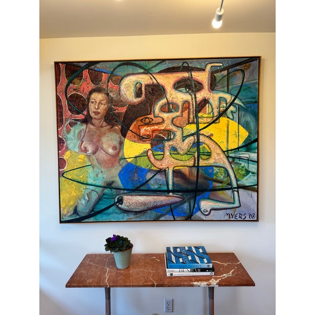 Mid-Century Modern Walter Myers Large-Scale Figurative Oil on Canvas, “Postcard From Florida”, Signed and Dated 2007 For Sale - Image 3 of 12