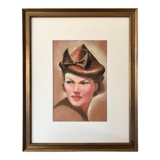Original Vintage Art Deco Pastel Portrait of a Woman by William B. Pattengill 1938 For Sale