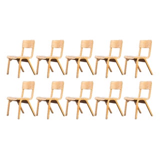 Beech Stacking Chairs from Lamstak, 1950s, Set of 10 For Sale