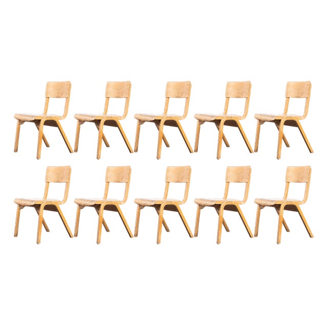 Beech Stacking Chairs from Lamstak, 1950s, Set of 10 For Sale