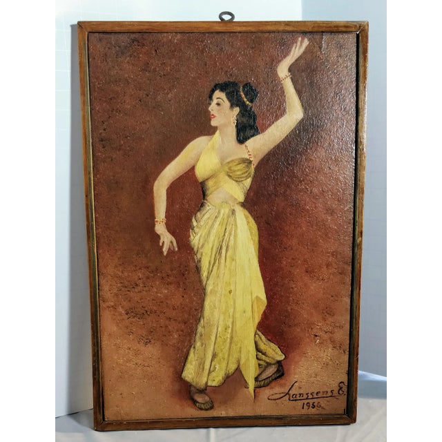 Vintage Signed Lady Dancer Oil Painting on Board Mid C For Sale - Image 11 of 12
