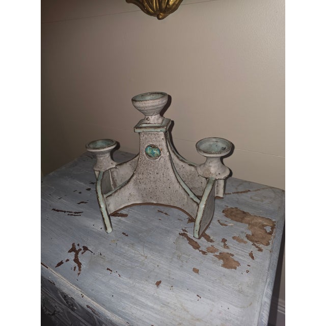 Mid Century Stoneware and Turquoise Candelabra For Sale - Image 13 of 13