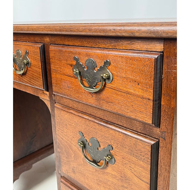 Brown Vintage Chippendale Style Solid Walnut Kneehole Desk For Sale - Image 8 of 14