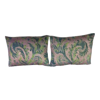 Pair of Fortuny Textile Pillows With Velvet Backs For Sale