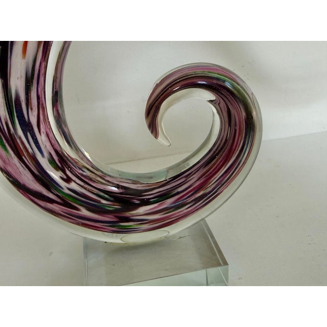Contemporary Murano Style Purple Art Glass Swirl Sculpture on Lucite Base For Sale - Image 3 of 9