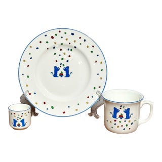 Vintage Cartier La Maison Des Enfants Porcelain Child’s Dining Set – Panther Motif – 1988 For Sale