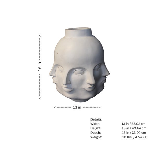 Plastic White Resin Perpetual Faces Vase Piero Fornasetti Style, Large For Sale - Image 7 of 7