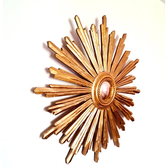 Mid-Century Modern Large Sunburst Wall Mirror in Gilded Wood, Italy, 1960s For Sale - Image 3 of 16