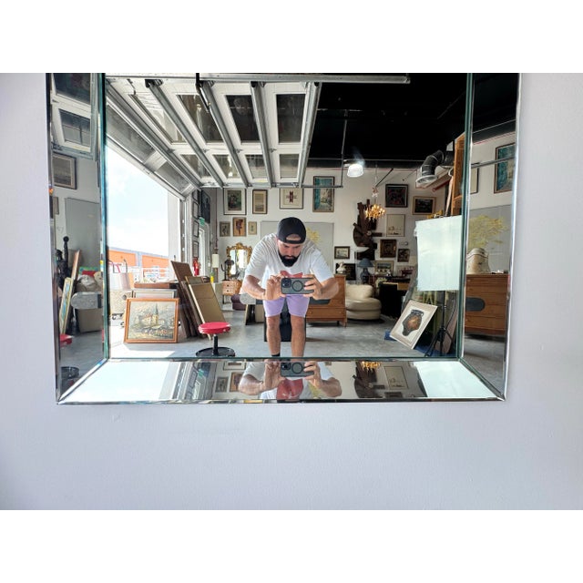 Wood Large Vintage Hollywood Regency Style Beveled Glass Wall Mirror/ Sold For Sale - Image 7 of 12