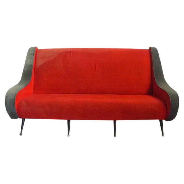 French Red Sofa, 1950s For Sale