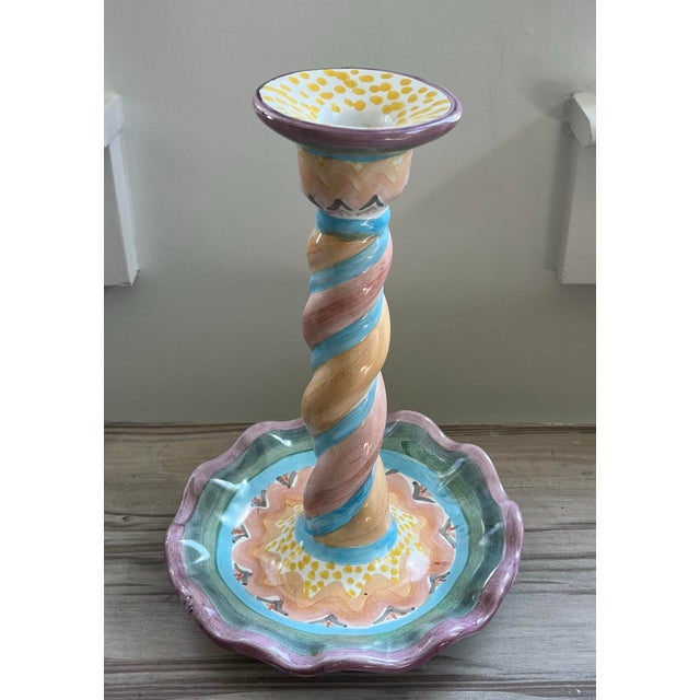 Mackenzie Childs Mackenzie Childs Ceramic Candle Holder For Sale - Image 4 of 8