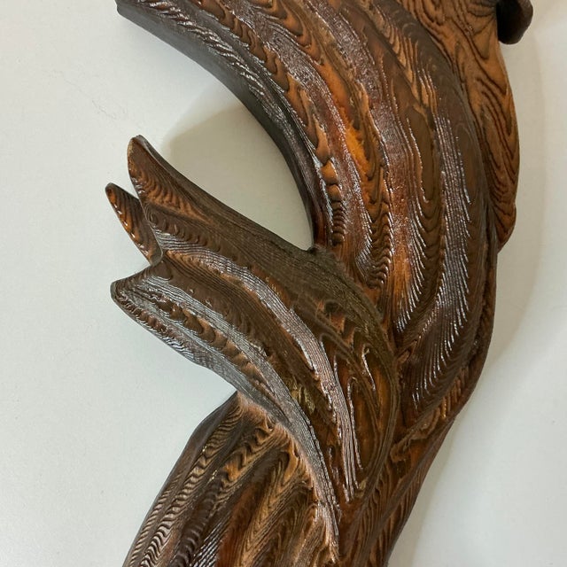 Mid-Century Boho Chic Arts & Crafts Folk Art Hand Carved Wood Owl on Branch Sculptural Wall Object For Sale - Image 13 of 18