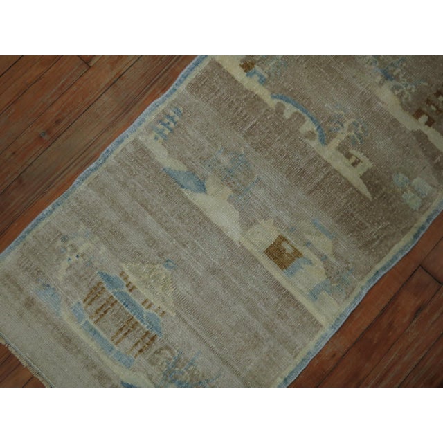 Stunning pale Chinese Art Deco pictorial landscape motif mat from the 1940s in gray, light blue and silver accents. Powder...