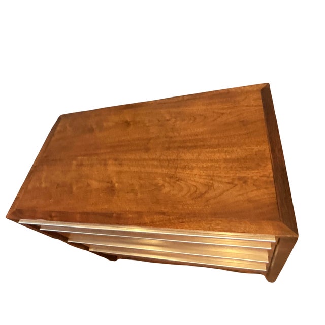 Vintage John Stuart Mid-Century Modern Walnut Four-Drawer Dresser by John Stuart – Walnut Chest With Steel Edge Pulls, Circa 1970s For Sale - Image 9 of 18