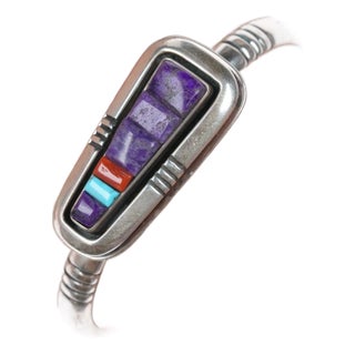 6 1/8" Leroy Begay Navajo sterling Multi-cobblestone bracelet For Sale