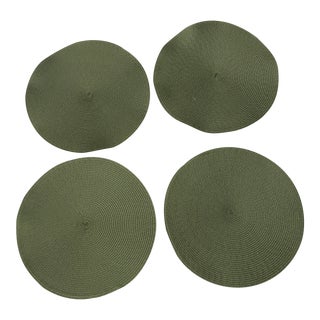 Avocado Green Woven Round Placemats - Set of 4 For Sale
