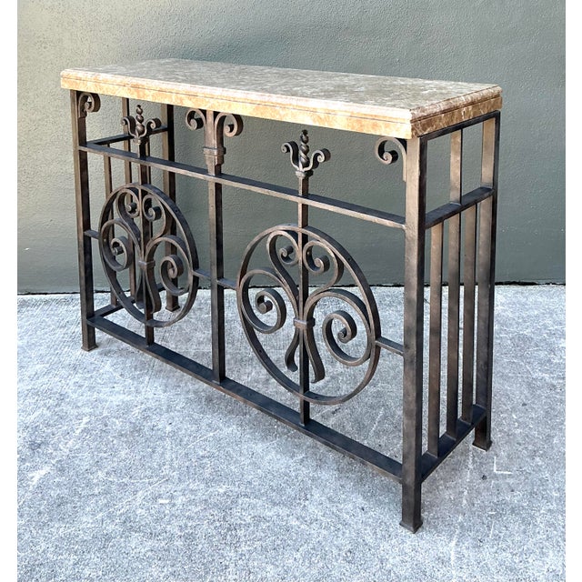 Vintage Wrought Iron Gate Console Table For Sale - Image 4 of 12