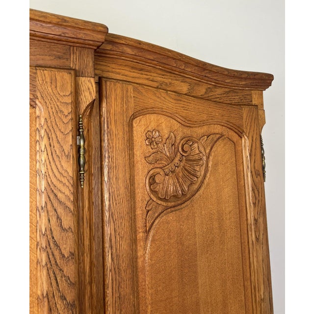 Vintage Louis XVI French Oak Four Door Carved Wardrobe For Sale - Image 5 of 12