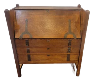 Mission Charles Limbert Strap-Hinge Three Drawer Drop Front Desk C .1910 Rare
