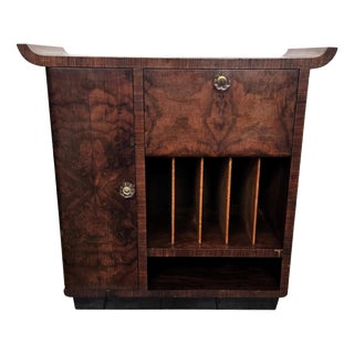 Vintage Italian Art Deco Walnut Burl Dry Bar Cabinet, 1940s For Sale