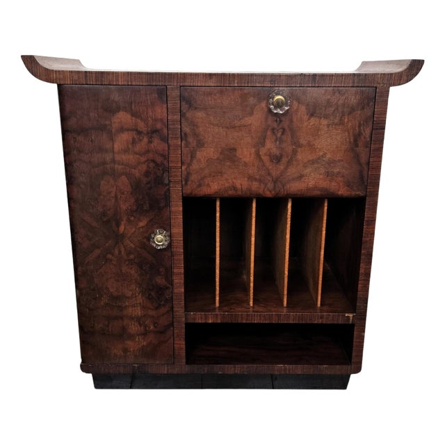 Vintage Italian Art Deco Walnut Burl Dry Bar Cabinet, 1940s For Sale
