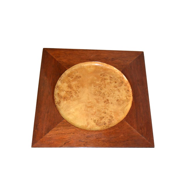 Signed Vintage Decorative Burl Wood Over Mahogany Plate, Centerpiece