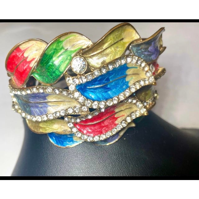 MCM Enamel Rhinstone Hinged Cuff Bracelet For Sale - Image 4 of 5