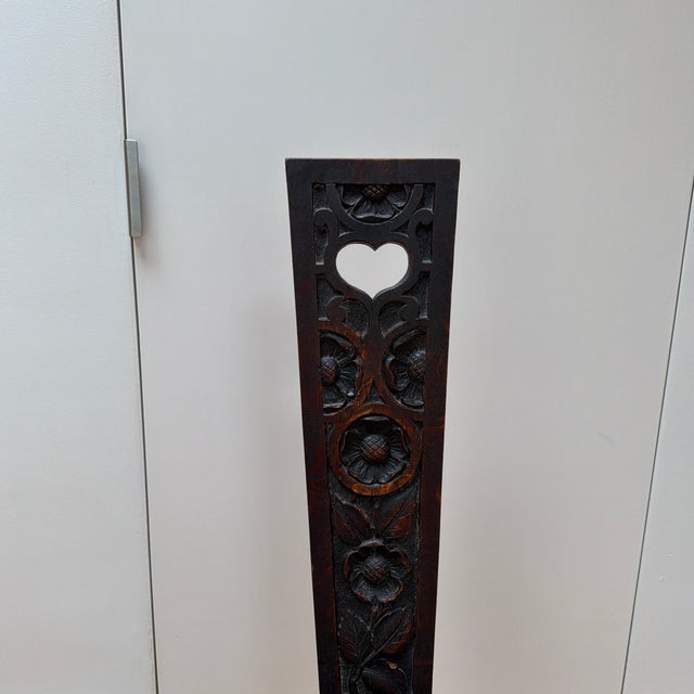 Rustic European Antique Hand Carved Folk Art Spinning Chair With Heart and Floral Motifs For Sale - Image 3 of 12