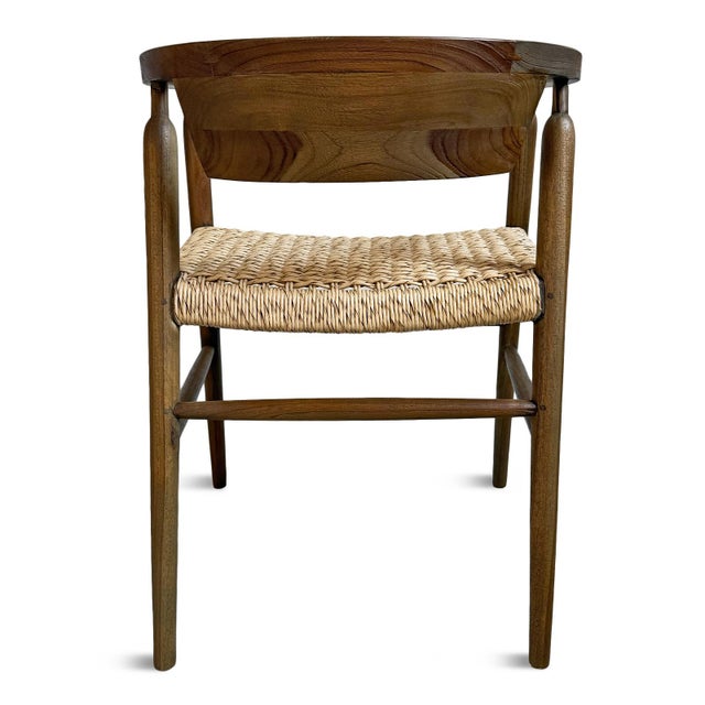 Outdoor Indoor U-Back Woven Seat Mid-Century Coastal Dining Chair For Sale - Image 12 of 14