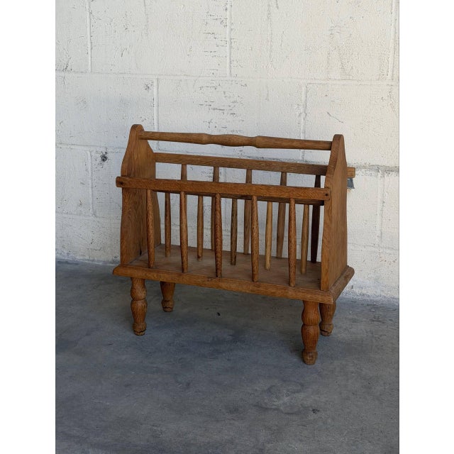Brown Vintage Danish Oak Magazine Rack Newspaper Holder Magazine Stand For Sale - Image 8 of 8