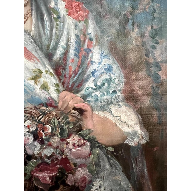 L. Rubia, Young Woman with Shawl and Basket of Flowers, Oil on Canvas, 1920s For Sale - Image 6 of 12
