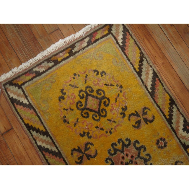 Zabihi Collection Yellow Antique Khotan Scatter Rug For Sale - Image 4 of 6