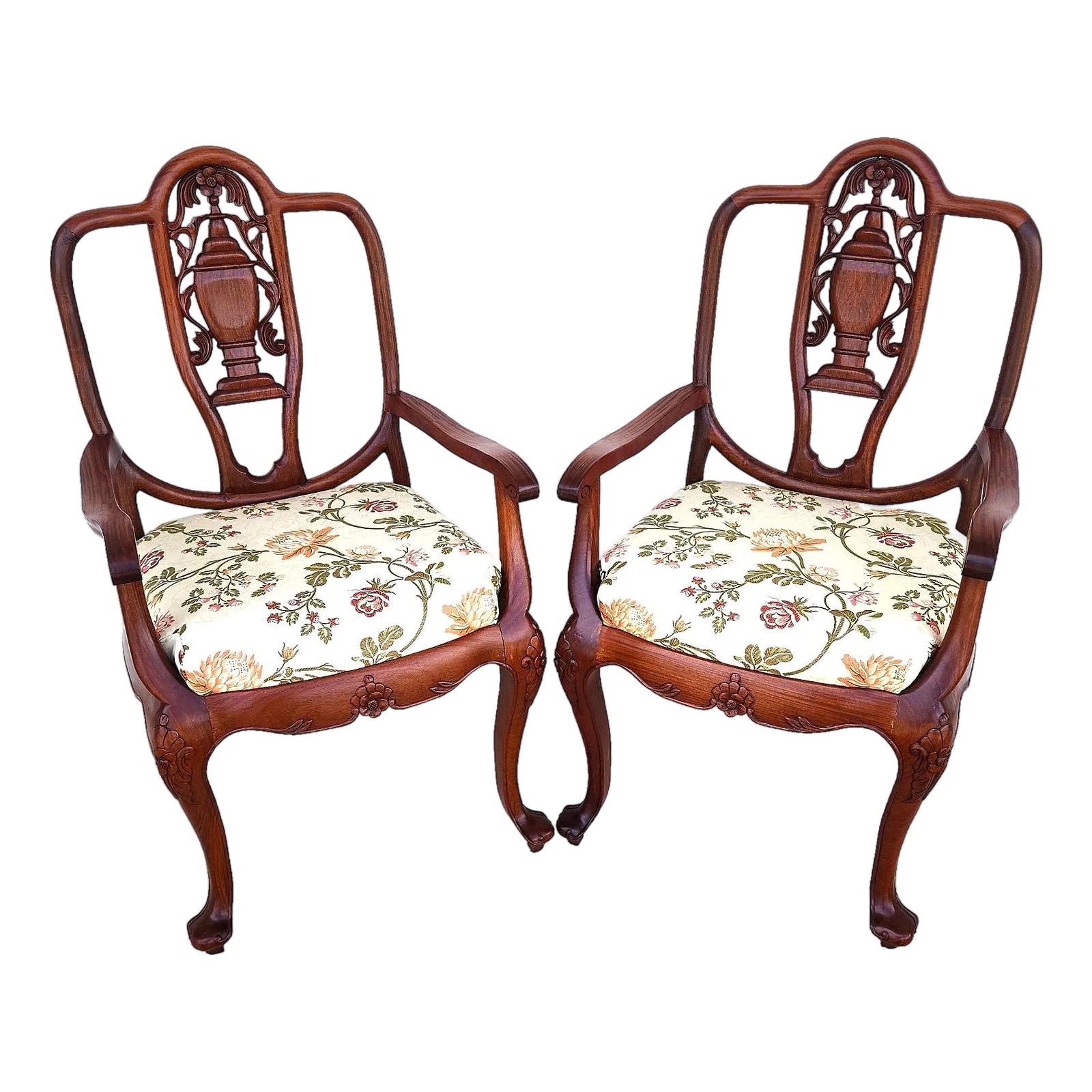 George Zee & Co Hand Carved Rosewood Armchairs a Pair | Chairish