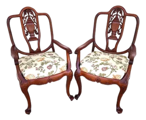 George Zee & Co Hand Carved Rosewood Armchairs a Pair