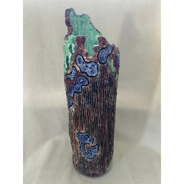 Vintage Artist Signed Heavy Glazed Art Pottery Cylindrical Sculpture For Sale - Image 4 of 8