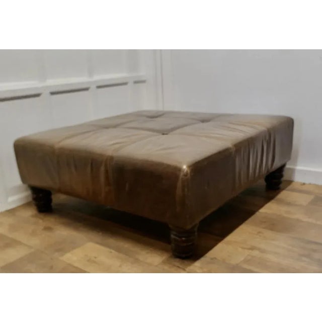 Large Leather Chesterfield Ottoman, 1960s For Sale - Image 9 of 10