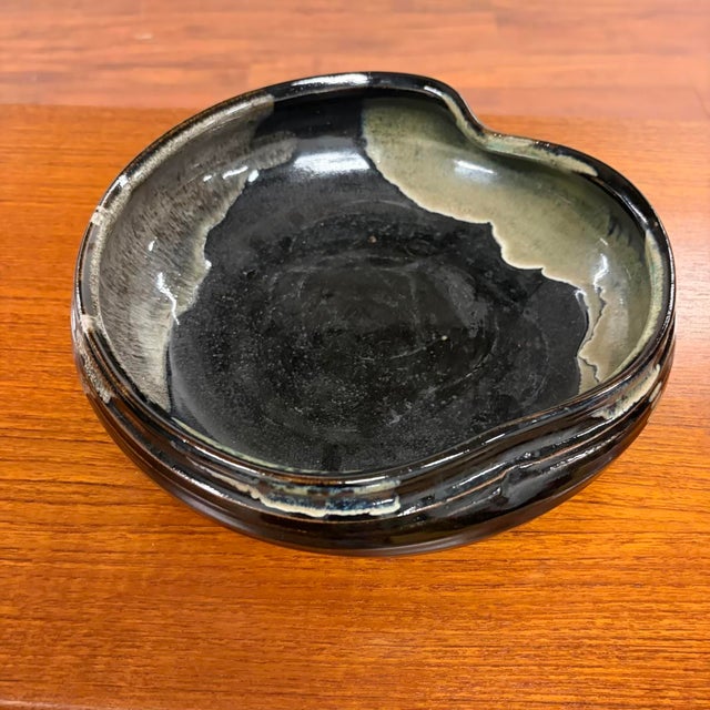 Black Signed Vintage Japanese Tamba Tachikui Ware Studio Pottery Bowl For Sale - Image 8 of 15