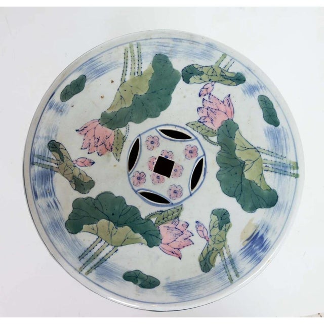 Hollywood Regency Painted Ceramic Garden Stool For Sale - Image 3 of 7