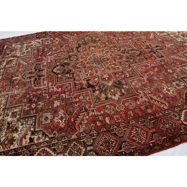 1950s Vintage Persian Handmade Wool Rug With Allover Design in Rust For Sale - Image 5 of 6