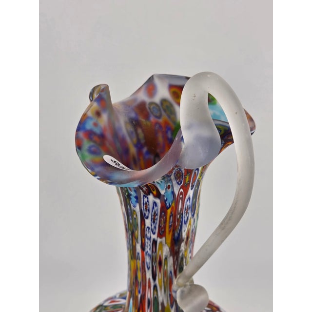 Toso Murano Vintage Fratelli Toso Murano Millefiori Art Glass Vase Pitcher Colorful Floral Italy For Sale - Image 4 of 8