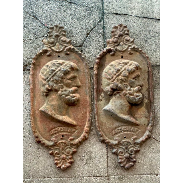 Vintage Boho Cast Iron Profile Plaque of Asclepius - A Pair For Sale - Image 9 of 10