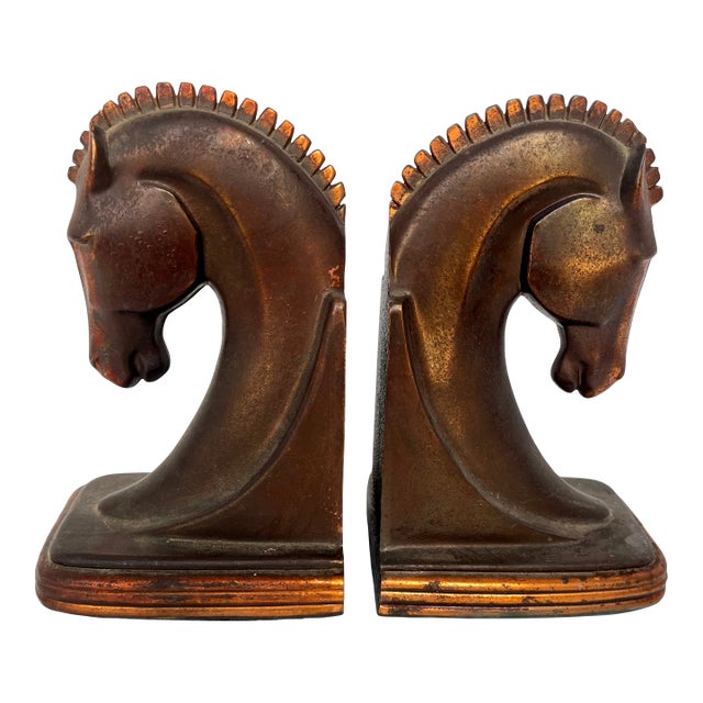 1930s Art Deco Bronze/Copper Horse Bookends For Sale