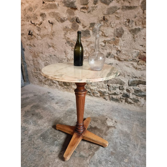 Vintage French Marble Bistro Table in Walnut, 1930s For Sale - Image 11 of 18