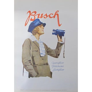 1926 Original German Art Deco Poster, Busch Operngläser (Woman With Binoculars) For Sale