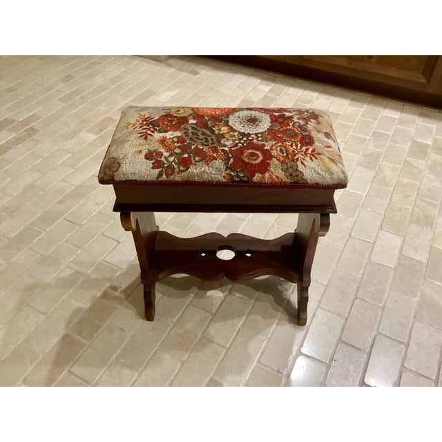 Victorian Antique Carved Walnut Slipper Vanity Ottoman Bench Flip Top Storage Sewing For Sale - Image 9 of 11