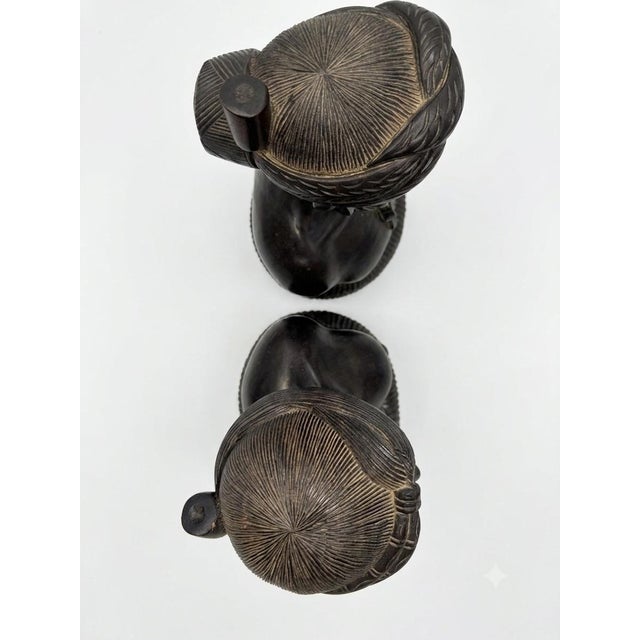 Mid-Century East African Hand-Carved Wooden Busts Pair For Sale - Image 4 of 7