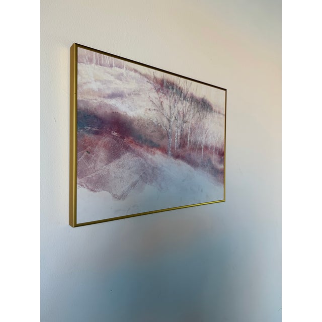 Atmospheric 1980s vintage abstract winter landscape painting executed in oil on board. This dreamy impressionist...